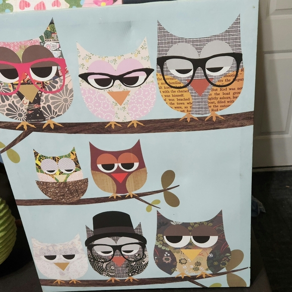 Oopsy Daisy Too and unbranded blue owl canvas. Owl Throw Pillow - Picture 4 of 4